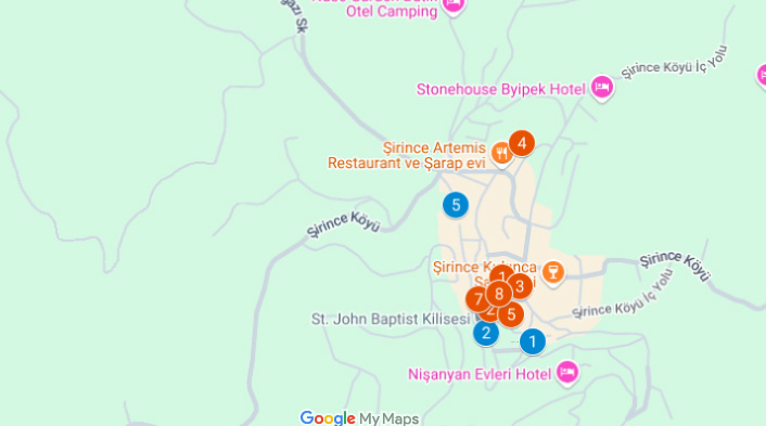 Şirince’de Gezilecek Yerler Haritası